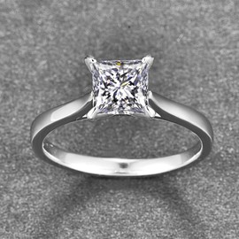 AVECON 1.5 Carat Princess Cut Cubic Zirconia Ring Silver Solitaire Engagement Wedding CZ Rings for Women Promise Jewelry Gift for Girlfriend Valentine's Day Christmas Size 10