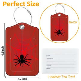 3 Pack PU Leather Luggage Tag for Suitcase Spider and Spider Web Suitcase Tags with Privacy Name ID Label and Stainless Steel Loop for Travel Bag