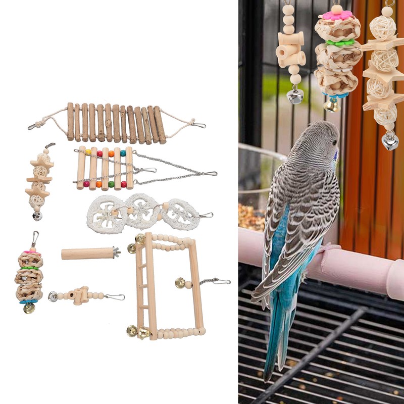 8pcs Parrot Chewing Toy Shredding Foraging Toys Climbing Ladder Cage