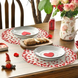 Artoid Mode Red Love Hearts Valentine Round Placemats Set of 4,14 Inch Round Table Mats for Indoor Outdoor Holiday Anniversary Dining Decoration