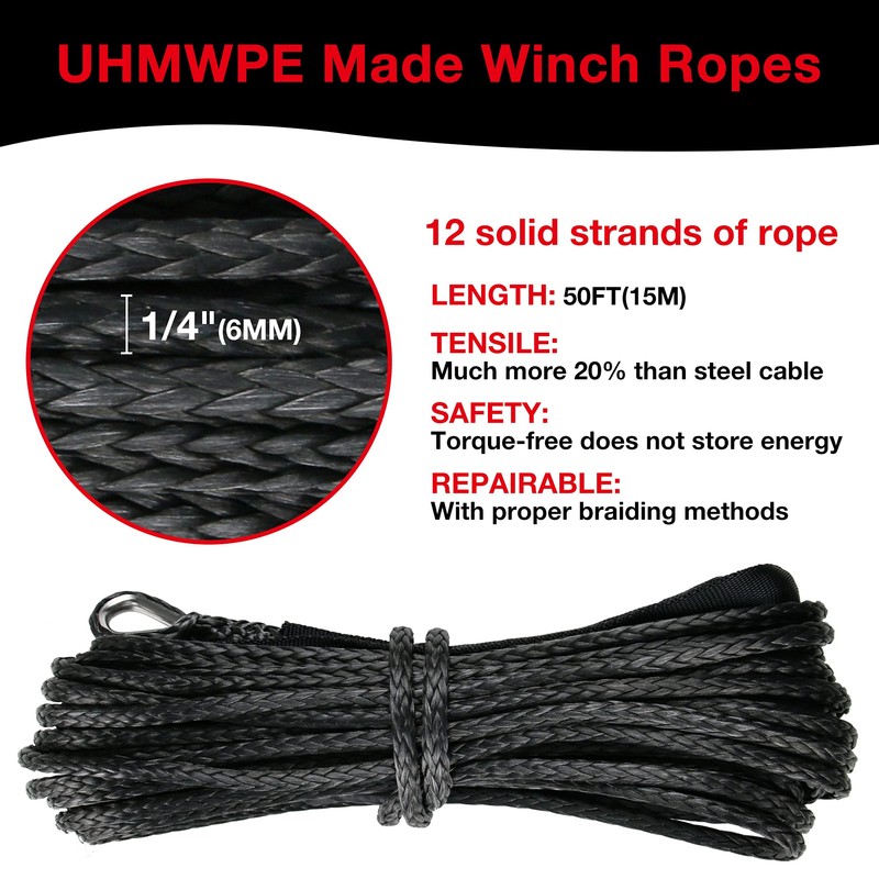 WROUGH 1/4" Synthetic Winch Rope Kit, 1/4 in x 50