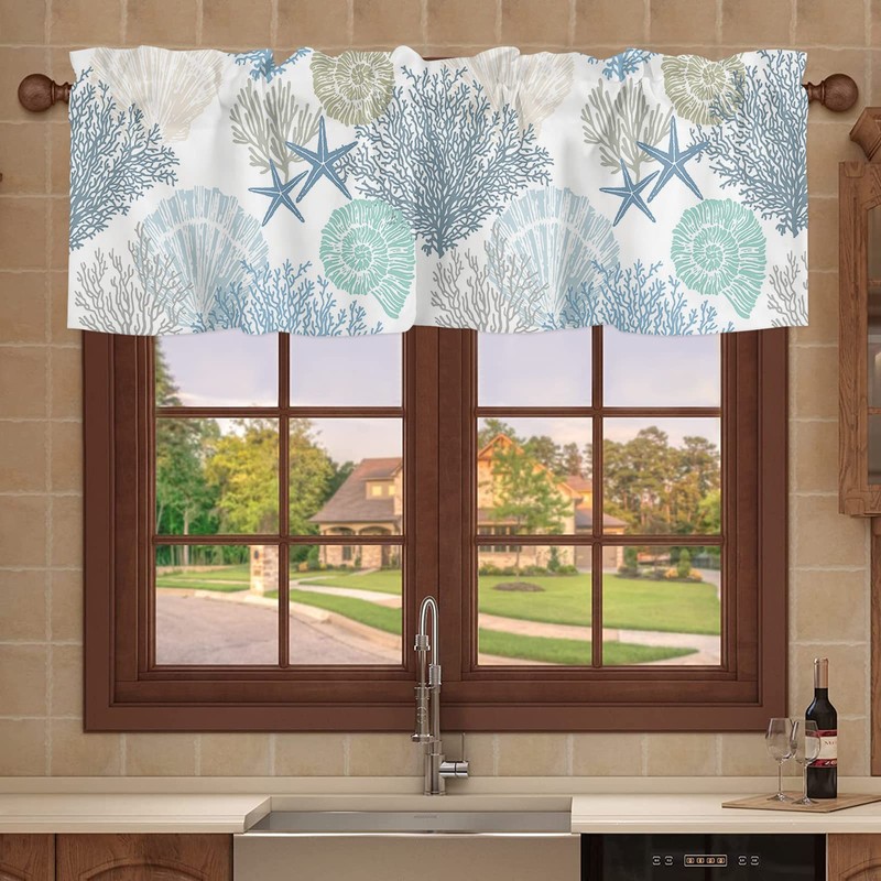 Coral Valance for Windows Starfish Seashell Curtains Valances Blue Ocean