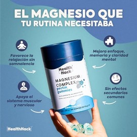 Magnesio Complex 6 Formas Bisglicinato Citrato Gomitas 180 Pzs Health Hack | 630 g, 180 gomitas, sabor mora azul, 6 formas de magnesio, vitamina B6 y 