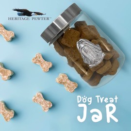 Heritage Pewter Shih Tzu Good Dog Treat Jar - 34 OZ Treat Jar with Airtight Screw-On Lid | Gift for Shih Tzu Owners | Expertly Crafted Pewter Glass