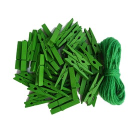 1.9 Inch Green Wooden Clips with Jute Twine Display Artwork DIY Craft Project Photo Garland Travel Clothespins Pack 50