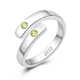 BEILIN Sterling Silver Birthstone Ring for Women, Dainty Adjustable Finger Ring Love Promise Ring for Her(August D-peoridot)