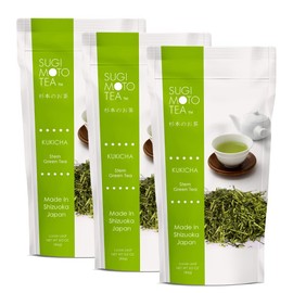 SUGIMOTO TEA Japanese Kukicha Stem Green Tea Loose Leaf 3.0 oz (86 g) Pack of 3, High L-Theanine Low Caffeine Twig Tea Made in Shizuoka Japan