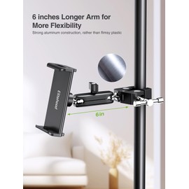 elitehood 2024 Newest Dual Ball Head Aluminum Tablet Holder for Mic Stand, Adjustable iPad Mic Stand Holder, Side Mount Microphone Music Stand Phone Holder Mount for iPad, iPhone, 4-13in Tablets