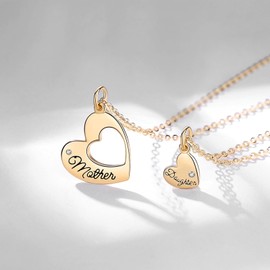 INFUSEU Mother Daughter Matching Necklace Set for 2 Gifts from Mom 925 Sterling Silver Heart Jewelry Small Cute Gold Mommy Present for Mothers Day Birthday