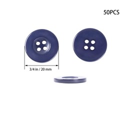 Lilaly 50PCS 3/4 Inch (20mm) Navy Blue Round 4-Hole Resin Buttons for Sewing — Flatback Craft Buttons for Clothes, Shirt, Coat, Jacket, Pants, Uniform, DIY Projects — 18 Colors Available