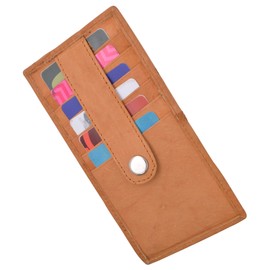 MARSHAL Women's Genuine Leather Slim Stacker Card Case Protection Wallet (Tan)