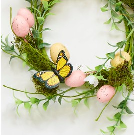 4.25" Easter Eggs, Butterflies and Moss Pillar Candle Ring Centerpiece, Set of 2