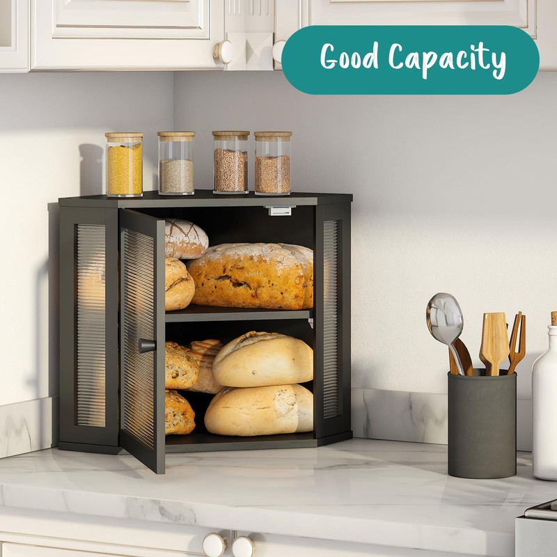 Vriccc Corner Bread Box, Bamboo Bread Box for Kitchen Countertop,