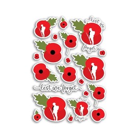 A4 Sticker Sheet Lest We Forget Vinyl Stickers - Remembrance Day Memorial Service Poppy Field Poppies British Flower War Scrapbook #81804