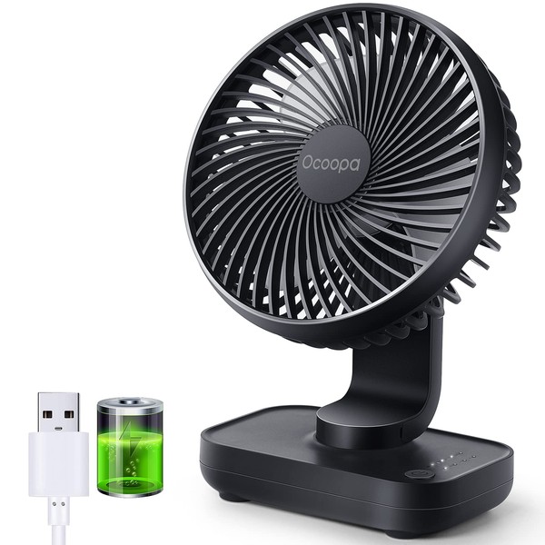 OCOOPA USB Fan Ultra Quiet - 4000 mAh Table Fan, 4 Speeds, Mini Fan for Desk, Home and Office, Black
