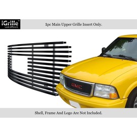 APS Compatible with 1998-2003 GMC S-15 Jimmy S-15 Pickup Sonoma with Logo Show Main Upper Stainless Steel Black Horizontal Billet Grille Insert G65773J