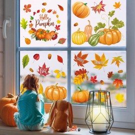 70pcs Fall Window Clings 9 Sheets Thanksgiving Window Decorations Reusable Fall Window Stickers for Home Office Decor