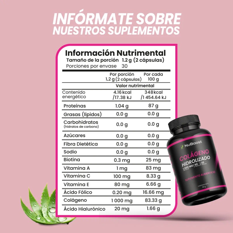 Colgeno Hidrolizado Puro Nuboost 60 Cpsulas 1000 Mg Sin Sabor