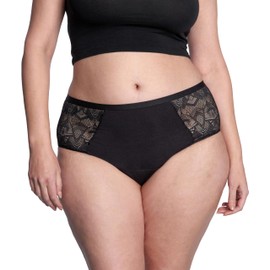 THINX Ultra-Soft Period Underwear, Hi-Waist Leakproof Underwear for Women, Holds Up to 12 Regular Tampons, FSA HSA Approved Period Panties, Reusable, Comfortable, & Flexible, Black with Lace, 1X