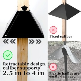 Metal Squirrel Baffle, Expandable Squirrel Baffle for (2.5"-4") Wide Wooden Post, Mount on Outside Wooden Pole to Deter Squirrels, Raccoons, Black