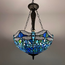 enjoy decor lamps Tiffany Pendant Lights Ceiling Lights Blue Stained Glass Dragonfly LED Bulbs Included for Dining Room Living Room Bedroom 16" W*16" D*60" H
