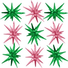 Pink Green Star Balloons,9Pcs 22Inch Pink Green Explosion Spike Cone Helium Polyester Film Star Foil Balloons for Witch Birthday Anniversary Disco Party Decorations