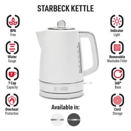 HADEN Starbeck Cordless Electric Kettle with Auto Shut-Off, 1.7 Liter, White & Chrome - Fast Boiling Water Heater for Tea and Coffee with 360-Degree Base and Boil-Dry Protection