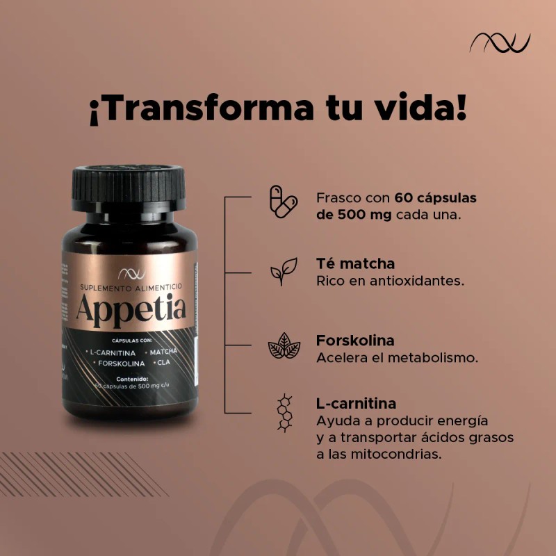 Nutrinova Appetia – L-Carnitina, Matcha, Forskolina, CLA y Vinagre de