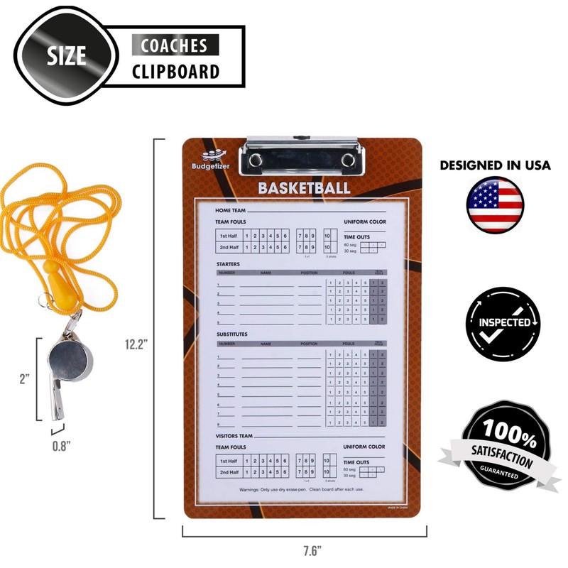 Basketball Clipboard Dry Erase for Coach– Double Sided Lineup Basketball