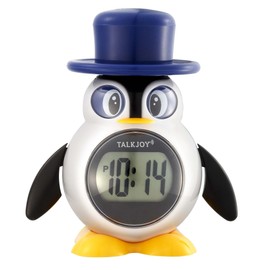 TalkJoy German Talking Children's Clock Digital Clock Table Clock Time Announcement Voice Function Penguin Alarm Clock Blind Clock Time Reading Learning Talking Function School Alarm Clock, White