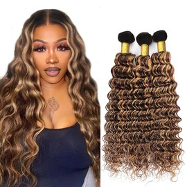 P427 Human Hair Bundles Honey Blonde Deep Wave Bundle Ombre Human Hair 3 Bundles 24 26 28 Inch Ombre Deep Wave Bundle Hair Extensions