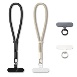 MORSUNBELA 2 PCS Phone Chain,Phone Wrist Strap Cell Lanyard Charm Short,Lanyard for Keys Cameras Universal（Black+Light beige）