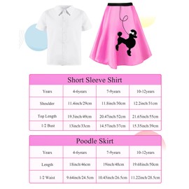 Silicherry 1950s Kids Poodle Skirt 50s Sock Hop Costume with Shirt Scarf Headband Earrings Glasses Socks(7-9 Years,Pink)
