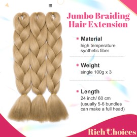 3 Pcs /300g 24'' Two Ombre Jumbo Braiding Hair Synthetic Braid Hair Extensions Ash Blonde