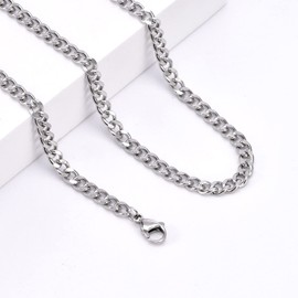 Beydodo Stainless Steel Necklace for Men, Cuban Chain Necklace Choker 20 inch 3mm Width Chain Necklace for Jewelry Making