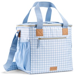 Fit & Fresh, 24-Can Soft Cooler Bag Insulated Leak Proof, Portable Soft Cooler, Large Cooler, Soft Sided Cooler Bag, Travel Cooler, Blue Gingham