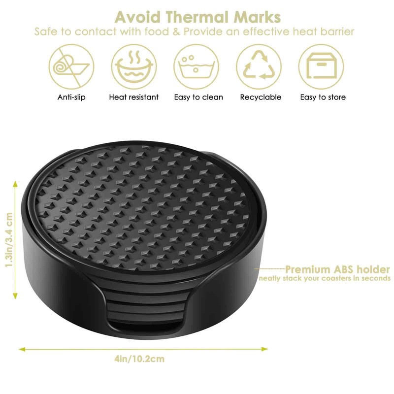 Silicone Coasters 6 Pack with Holder, Drink Coasters Set for