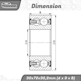 Parts and Parts Angular Contact Ball Bearing 3306 2RS 30 x 72 x 30.2 mm, DIN 628, Double Row, Low Friction, Sealed Bearing for Radial & Axial Loads, Ideal for Industrial and Automotive Applications