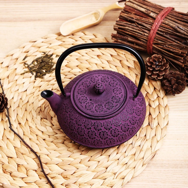 30 oz Cast Iron Teapot Enamel Lining W/Metal Infuser Tea