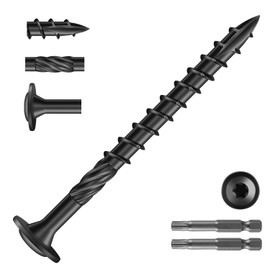 #14 x 3 Inch Deck Screws (264Pcs) 6lb. Carbon Steel, Black, Exterior Wood Screws, Truss Washer Head, Rust Resistant epoxy Coated, T30 Torx Bit by SG TZH