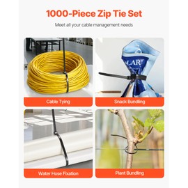 VEVOR 1000 Pack Cable Zip Ties, 12-inch Heavy Duty Cable Wire Ties with 50LBS High Tensile Strength, Multi-Purpose Self-Locking Nylon Tie Wraps, Heat & Cold Resistant for Indoor and Outdoor Use
