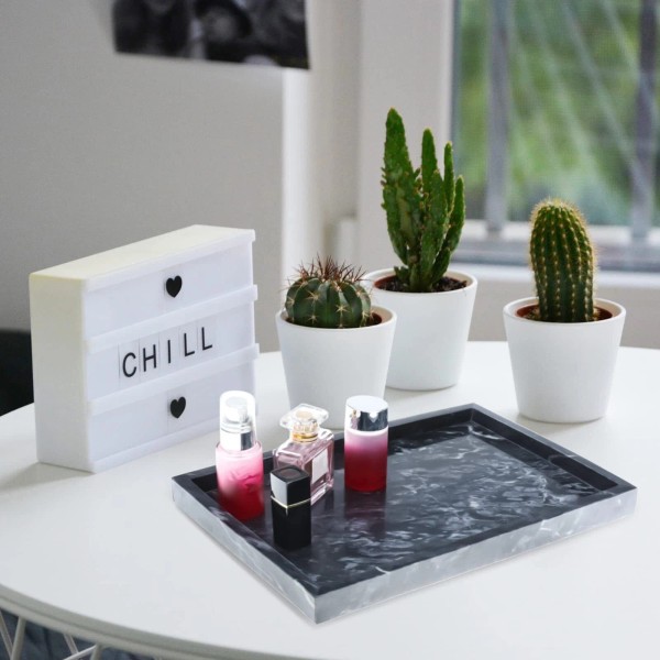 12" Square Marble Tray Perfume Cosmetics Organizer Multi-Use for Bathroom