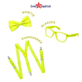 Dress Up America Neon Suspender, Bow-tie, Sunglasses, Accessory Set - Adult and Kids Size Suspenders