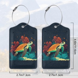 Hawksbill Sea Turtle in The Coral Reef 2 PCS Luggage Tags, Fintie Privacy Cover ID Label with Stainless Steel Loop and Address Card for Travel Bag Suitcase
