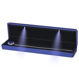 Luxury LED Jewelry Necklace Gift Box, Bracelet Long Chain Pendant Gift Box with Light，Jewelry Box Elegant for Gift, Wedding, Engagement, Proposal, Birthday and Anniversary (Blue)