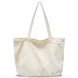 BOZIEE Denim / Canvas Bag Women's Shopper Large Women's Tote Bag Bag with Zip, Carry Bag Shopping Bag for School Work Office Travel Shopping Everyday, Canvas beige