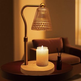 Candle Warmer Lamp Adjustable Height & Dimmable, Electric Candle Warmers for Jar Candles, Home Decor Lamp with Timer, Perfect Gifts for Women Men, Safe Night Light for Bedroom Office (Amber-wood)