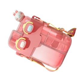 soobu Kawaii Double Water Bottle, Lightweight Portable Kawaii Water Bottle for Gym with Straw for Yoga, Adjustable Shoulder Strap (Coral Pink 780ml)