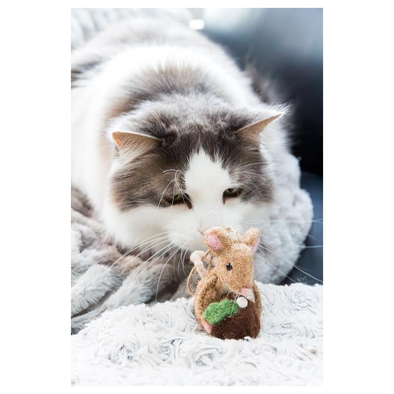 Abbott Collection Mouse with Christmas Pudding Ornament, Felt (3" H)