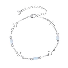 CRMAD Opal Cross Anklet for Women Sterling Silver White Opal Anklet Cross Jewelry for Women